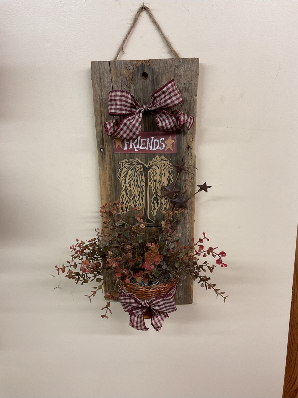 Rustic 'Friends' Wall Hanging with Red Plaid Bows